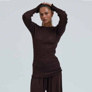 SEAMLESS BASIC Woolen Classic uld bluse - Dark Brown