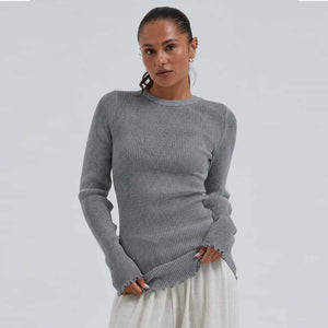 SEAMLESS BASIC Woolen Classic uld bluse - Grey Melange