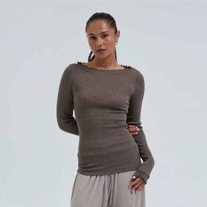 SEAMLESS BASIC Wooly Boat Neck bluse - fungi
