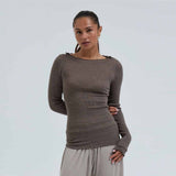 SEAMLESS BASIC Wooly Boat Neck bluse - fungi