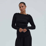 SEAMLESS BASIC Wooly Boat Neck bluse - sort