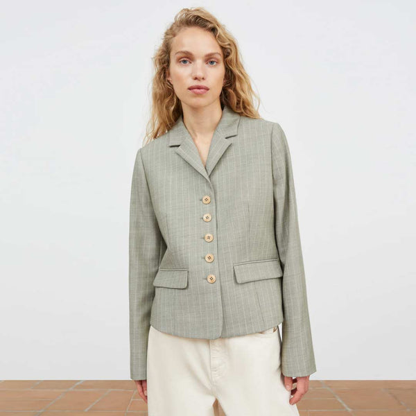 SKALL STUDIO Blond blazer jakke - light grey/ecru pinstripe