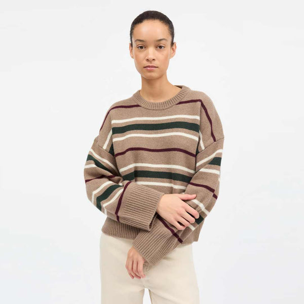 SKALL STUDIO Stribet Cannes Jumper - Light brown/Green/Wine stripe
