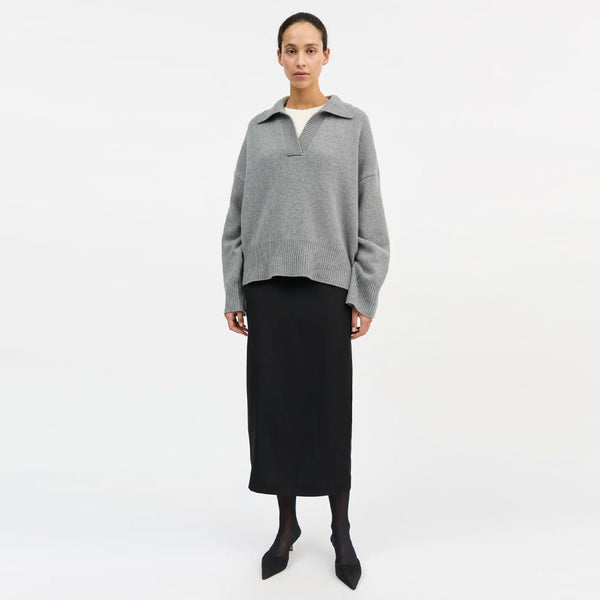 SKALL STUDIO Dean V-neck jumper strik - grey melange