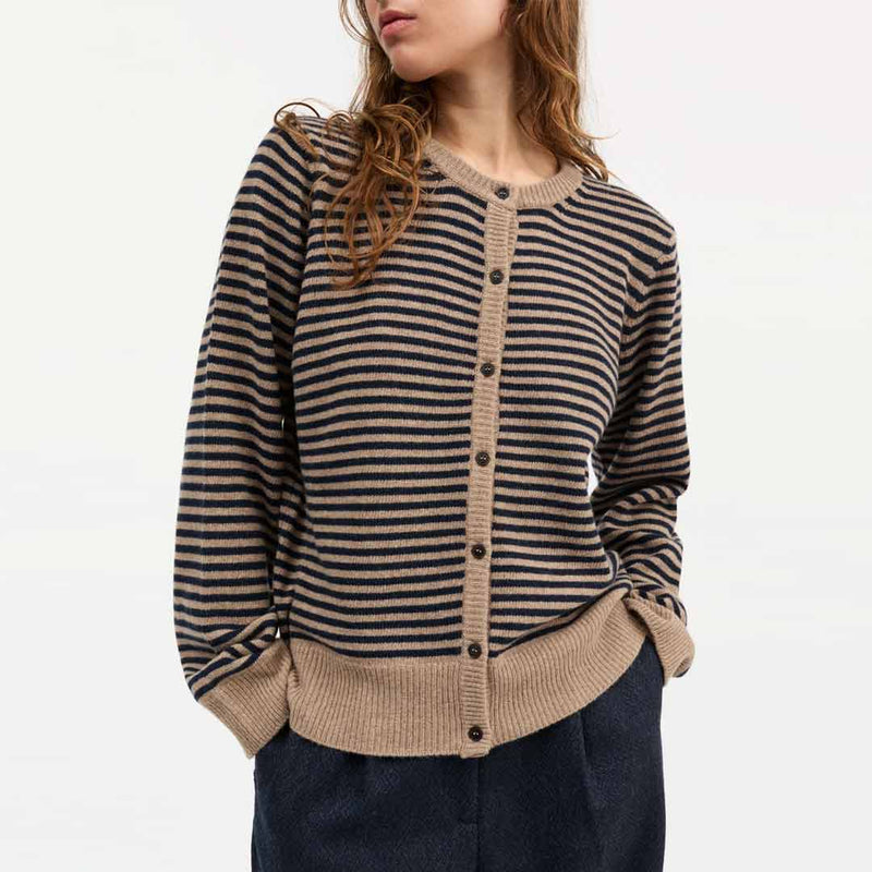 SKALL STUDIO Senna merino cardigan - brun/navy striber