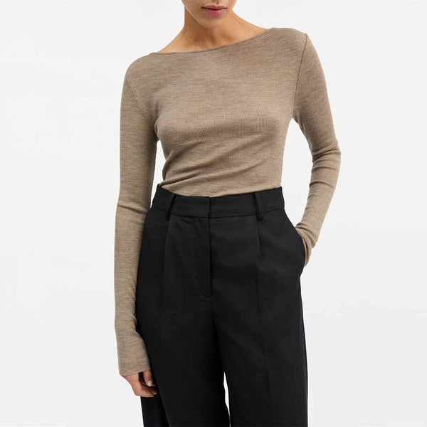 SKALL STUDIO Amy wide neck bluse - brun