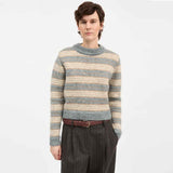 SKALL STUDIO Svala O-neck strik - Sand/Beige/Stormblue intarsia
