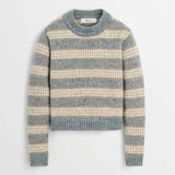SKALL STUDIO Svala O-neck strik - Sand/Beige/Stormblue intarsia