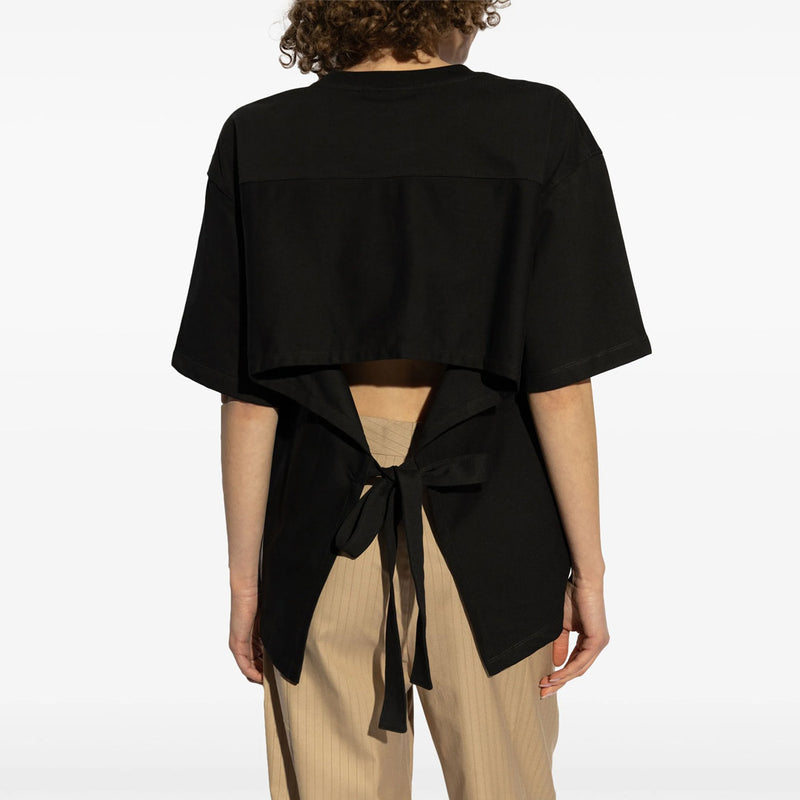 GANNI T4168 heavy cotton drop shoulder open back t-shirt - phantom sort