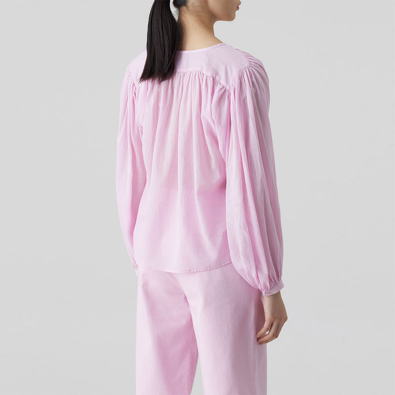 CLOSED Gathered skjorte - dahlia pink