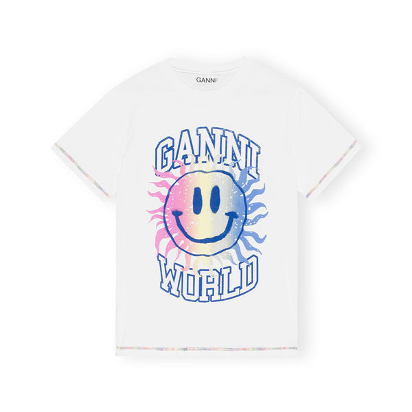 GANNI T3299 Light Jersey smiley relaxed t-shirt - hvid