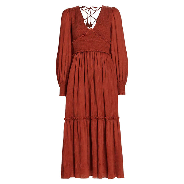 SEA NEW YORK Pasha Pleated Smocked kjole - rust rød