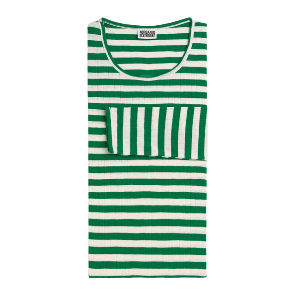 Stribet på Strøget #101 bluse: grøn/ecru striber HAUSFRAU