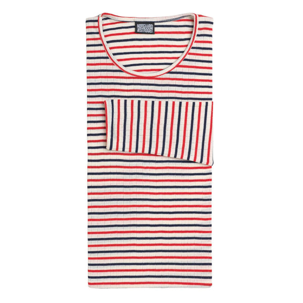 NØRGAARD PÅ STRØGET #101 bluse - Tricolore striber ecru /rød /marine blå