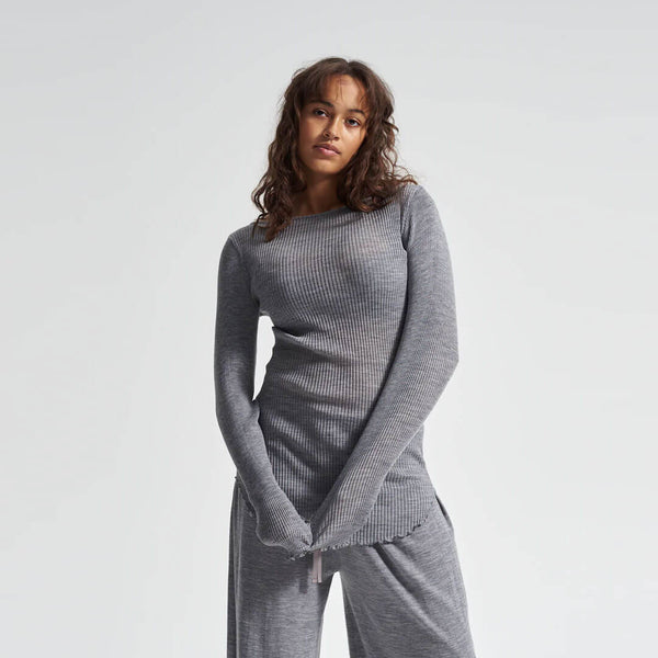 SEAMLESS BASIC Elegante bluse i 100% uld - grå